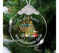 Hanukkah Decorations Chrismukkah Ornament Christmas Ornaments Trees Crystal Hanging Christmas Tree Decoration Two Side Printing Xmas Gifts Hanukkah Ornaments for Tree Xmas Home Decor Keepsake