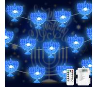 Hanukkah Decorative Menorah Lights Blue, Chanukah String Lights Battery Operated Judaical Style Fairy Lights for Chanukah Jews, Synagogue, Judaism Wedding Party Candelabra Decor- Menorah Copper Lights