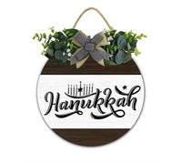 Hanukkah Door Hanger Happy Hanukkah Sign Hanukkahs & Chanukah Decorations for Front Door, Porch, Yard or Party 30x30 CM Jewish Holiday Decorations Farmhouse Wooden Plaque Wall Hanging