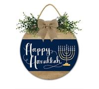 Hanukkah Door Hanger Happy Hanukkah Sign Hanukkahs & Chanukah Decorations for Front Door, Porch, Yard or Party 28x28 CM Jewish Holiday Decorations Farmhouse Wooden Plaque Wall Hanging