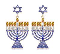 Hanukkah Earring for Women Beaded Dreidel Menorah Star of David Earrings Rhinestone Bead Chanukah Dangle Earrings Jewish Holiday Earrings Hanukkah Jewelry Accessories Gifts, L, Zinc, crystal