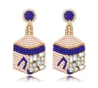 Hanukkah Earring for Women Beaded Dreidel Menorah Star of David Earrings Rhinestone Bead Chanukah Dangle Earrings Jewish Holiday Earrings Hanukkah Jewelry Accessories Gifts, L, Zinc, crystal
