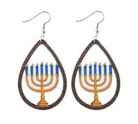 Hanukkah Earrings for Women Acrylic Menorah Candle Gnome Hollow Waterdrop Wooden Candle Earrings Jewish Hanukkah Theme Jewelry, L, Crystal, No Gemstone