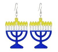 Hanukkah Earrings for Women Acrylic Menorah Candle Gnome Hollow Waterdrop Wooden Candle Earrings Jewish Hanukkah Theme Jewelry, L, Crystal, No Gemstone