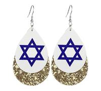 Hanukkah Earrings for Women Shiny Leather David Stars Candle Layed Dangle Earrings Holiday Gifts Accessories, Acrylic, No Gemstone
