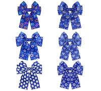 Hanukkah Hair Bows for Women Dreidel Menorah Star of David Hair Bow Clips Large Blue Bows Hair Ribbon Barrettes Hanukkah Outfits Jewish Accessories Gifts Party Favors (Pattern A)