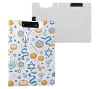 Hanukkah Holiday Bun Stars Folded Clipboard Double Metal Clips Pen Holder Clip Board with Hard Cover Clipboard Binderfolio Stationery Organizer Supplies