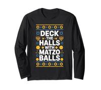 Hanukkah Humor Deck The Halls with Matzo Balls Funny Long Sleeve T-Shirt
