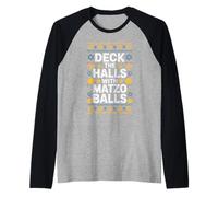 Hanukkah Humor Deck The Halls with Matzo Balls Funny Raglan Baseball Tee