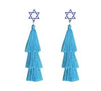 Hanukkah Layered Tassel Earrings for Women Chanukah Star of David White Blue Tassel Dangle Earrings Hanukkah Party Holiday Jewelry Gifts, S, Resin, No Gemstone
