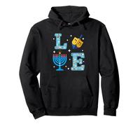 Hanukkah Love Menorah Dreidel Design Pullover Hoodie