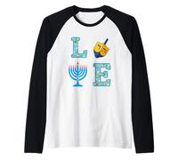 Hanukkah Love Menorah Dreidel Design Raglan Baseball Tee