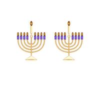 Hanukkah Menorah Dangle Earrings for Women Festival of Lights Rhinestone Menorah Post Earrings Religious Jewish Holiday Drop Stud Earrings Hanukkah Party Jewelry Gifts, One Size, Metal, No Gemstone