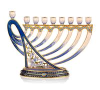Hanukkah Menorah - Fits All Standard Chanukah Candles - Modern Jeweled Candle Menorahs for Chanukah - David's Harp - Ner Mitzvah