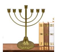 Hanukkah Menorah | Hanukkah Candle Holder Set | Menorah Candle Holder 7 Branch | Jerusalem Temple Jewish Candle Holder | Gold Metal Menorah For Hanukkah Holiday Ceremony Candlelight Dinner