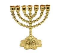 Hanukkah Menorah Traditional 7 Branch Holder Vintage Metal Flower Base Candlestick Jerusalem Stand Holder