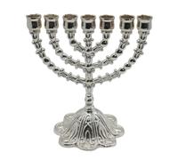 Hanukkah Menorah Traditional 7 Branch Holder Vintage Metal Flower Base Candlestick Jerusalem Stand Holder