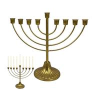 Hanukkah Menorah With Candle Holders - Traditional Iron Candlestick With Retro Gold Finish For Jewish Holiday Celebrations