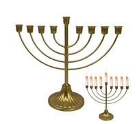 Hanukkah Menorah with Candle Holders, Traditional Iron Candlestick with Retro Gold Finish, Removable 7 or 9 Heads Gold Metal Menorah, for Jewish Holiday Celebrations, Hanukkah Celebration