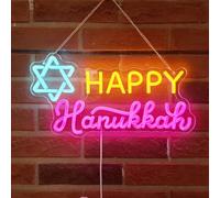 Hanukkah Neon Sign, Happy Hanukkah Jewish Star Shape LED Neon Light, Hanukkah Decorations for Home, Wall Party Gifts for Jews Judaism Chanukah