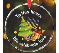 Hanukkah Ornaments for Tree Decorations, Jewish Christmas Ornament Gifts for Men Women, Crystal in This House We Celebrate Love Christmas Hanukkah Ornament Gifts