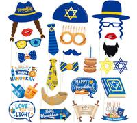 Hanukkah Photo Booth Props Party Supplies - Funny Jewish Chanukkah Party Favors Decorations - Jewish Holiday Cardstock Photo Props with Assembly Sticks - Set of 24 Counts