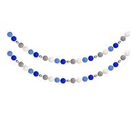 Hanukkah Pom Pom Garlands - Hanukkah Decorations - Chanukah Blue Dark Blue Grey Silver Bead White Felt Ball Garlands for Home Tree Mantle - Chanukah Jewish Party Indoor Outdoor Hanging Decor