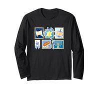 Hanukkah Stamps and Blue Coquette Bows with Menorah Dreidel Long Sleeve T-Shirt
