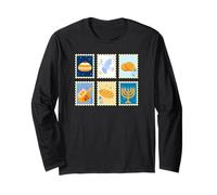 Hanukkah Stamps, Retro Menorah Chanukah, Dreidel and Challah Long Sleeve T-Shirt
