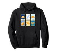 Hanukkah Stamps, Retro Menorah Chanukah, Dreidel and Challah Pullover Hoodie