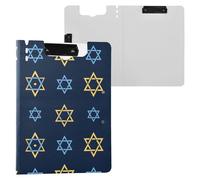 Hanukkah Stars of David Navy Clipboard with Folder Double Clips Pen Holder Clip Board with Hard Cover Clipboard Binderfolio Office Binder Supplies