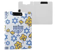 Hanukkah Stars White Folding Clipboard Two Metal Clips Pen Holder Clip Board with Hard Cover Clipfolio Home Travel Cards Storage Container