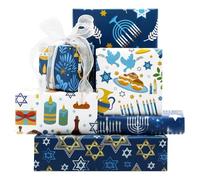 Hanukkah Wrapping Paper, Menorahs, Star of David, Candles Chanukah Designs Gift Wrap Paper for Chanukah Celebration Holiday, Party, Birthday, 6 Sheets Folded Flat 50x70 cm