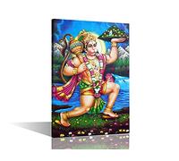 Hanuman Wall Art Prints on Canvas 1 Pieces Hindu God Wall Decorations for Living Room Posters and Prints Hinduism Cultural Home Decor Framed and Stretched Ready to Hang (24''Wx 36''H)