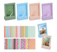 Hanunalir 4 Mini Instant Photo Frames with 40 Sheets Photo Album Border Stickers, Colorful Photo Frame for 3-inch Photos, Instant Camera Photo Accessories Compatible with Instax Mini Series