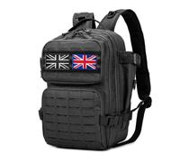 HANWELL 25L Military Tactical Fishing Backpack Tackle Bag with Flag Patches (Black)