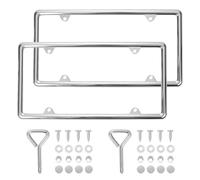 Hanwell Products Chrome License Plate Frames Made of Zinc Alloy Metal, Universal Car Accessories,2Pack Front & Rear License Plate Holders Never Rust and Unbreakable with All Mounting Hardware Included