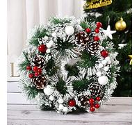 Hanwin Christmas Wreath - 30CM Plastic Wreath for Front Door - Xmas Decorations (White Green)