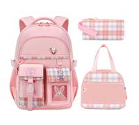 HANXIUCAO School Bag Sets - Large Capacity Kawaii Backpacks for Girls with Laptop Compartment for Primary and Secondary Students (Girls Backpack+Insulated Lunch Bag+Pencil Case Pink)
