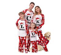 HANXIULIN Matching Christmas Pjs for Family, 2025 A-Z Letters Graphic Xmas Pyjamas Matching Family Christmas Pyjamas Christma Pajamas Set for Women Men Family Sleepwear Nightwear Loungewear