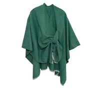 HANXIULIN Women's Cape Cardigan Faux Cashmere Plain Scarf with Sleeves and Fringe Hem Poncho Cape Winter Warm Sweater Coat, Green, One size