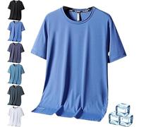 HANYILI Cooliflexs Ice Silk Shirt, VentyFlex-Ice Silk Stretchy Breathable Mesh T-Shirt, Ice Silk Round Neck Thin Short Sleeve (Blue,7XL)