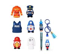 Hanyoung 6 Pcs Focal Beads for Pens,3D dwarf silicone beads for keychain making, Police/firefighters/doctors beadable pens supplies, Bracelet Necklace Handmade crafts
