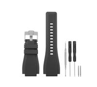 HANYTON Compatible with Bell & Ross Watch Bands, 24mm Soft Rubber Silicone Replacement Wrist Strap for Bell Ross Watch Series BR01 BR03, Black (Black/Silver Buckle)