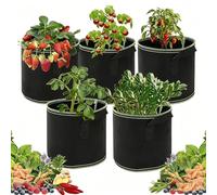 HanYun Tomato Grow Bags, 5 Pack 3 Gallon Strawberry Planter Heavy Duty Thickened Fabric Planters Pots, Large Growing Bags for Vegetables Flowers Herbs Potato Tomato Carrot Strawberry, Black