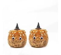 HANZE Plastic Pumpkin Jar with Lid - 25oz/740ml Halloween, Thanksgiving Decor & Gift Box - Cute Party Favors with Eyes, Witch Hat & Raffia Paper (Orange - 2 Pack)