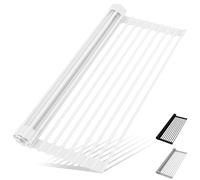HANZENMA Roll Up Dish Drying Rack Over The Sink Kitchen Roll Up Sink Drying Rack Multipurpose Foldable Sink Drying Mat, Heat-Resistant, Anti-Slip & Anti-Rust Dish Rack for Kitchen, 17" x 13", White
