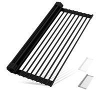 HANZENMA Roll Up Dish Drying Rack Over The Sink Kitchen Roll Up Sink Drying Rack Multipurpose Foldable Sin Drying Mat, Heat-Resistant, Anti-Slip & Anti-Rust Dish Rack for Kitchen, 20.5" x 13", Black