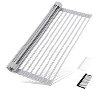 HANZENMA Roll Up Dish Drying Rack Over The Sink Kitchen Roll Up Sink Drying Rack Multipurpose Foldable Sink Drying Mat, Heat-Resistant, Anti-Slip & Anti-Rust Dish Rack for Kitchen, 17" x 13", Grey