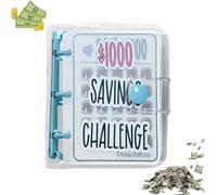 Hanzete 1000 Savings Challenge Binder, Money Saving Binder, Reusable Budget，Savings Challenges Book with Envelopes, Envelope Savings Challenge, Mini Budget Binder with Cash Envelopes (Blue)